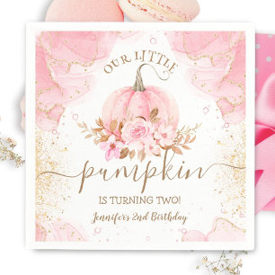 Pumpkin Birthday Pink Gold Elegant Fall Napkin
