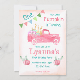 Pumpkin Birthday, Pumpkin Party, Fall, Pink Party Invitation