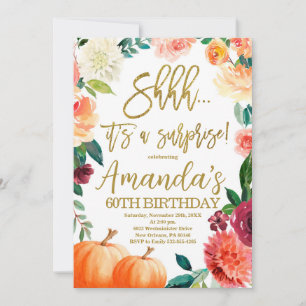 Pumpkin Birthday,Shhh it's a Surprise Autumn Party Invitation