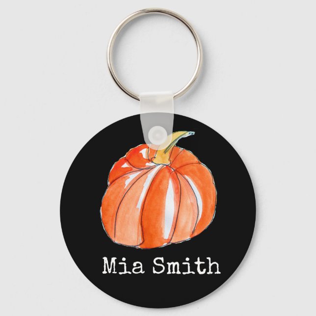 Pumpkin black and orange Halloween theme Key Ring (Front)