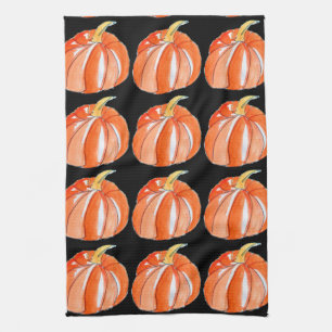 Pumpkin black and orange Halloween theme Tea Towel
