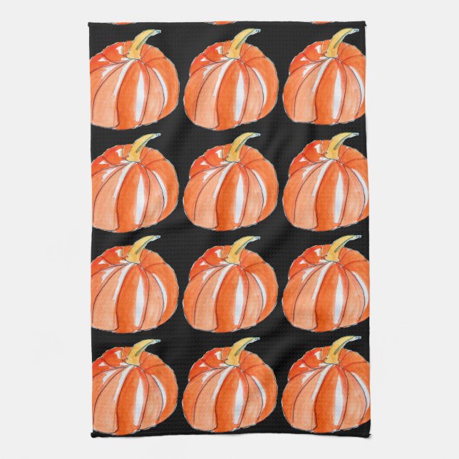 Pumpkin black and orange Halloween theme Tea Towel (Vertical)