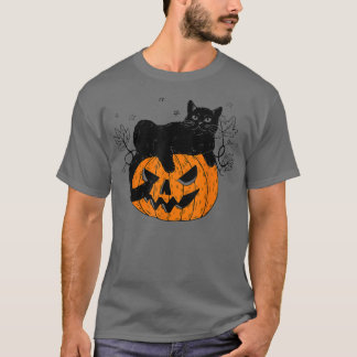 Pumpkin Black Cat Halloween Costume Scary Witch Fa T-Shirt