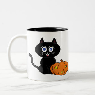 Pumpkin Black Cat Halloween Two-Tone Coffee Mug