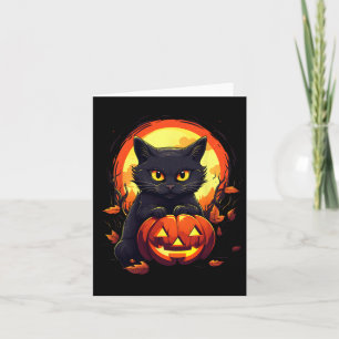 Pumpkin Black Cat Halloween Vintage Costume For Ad Card
