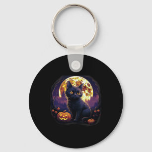 Pumpkin Black Cat Halloween Vintage Costume For Ad Key Ring