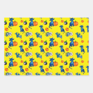 Pumpkin Black Cat witch brew Design Halloween Wrapping Paper Sheet