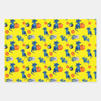 Pumpkin Black Cat witch brew Design Halloween Wrapping Paper Sheet