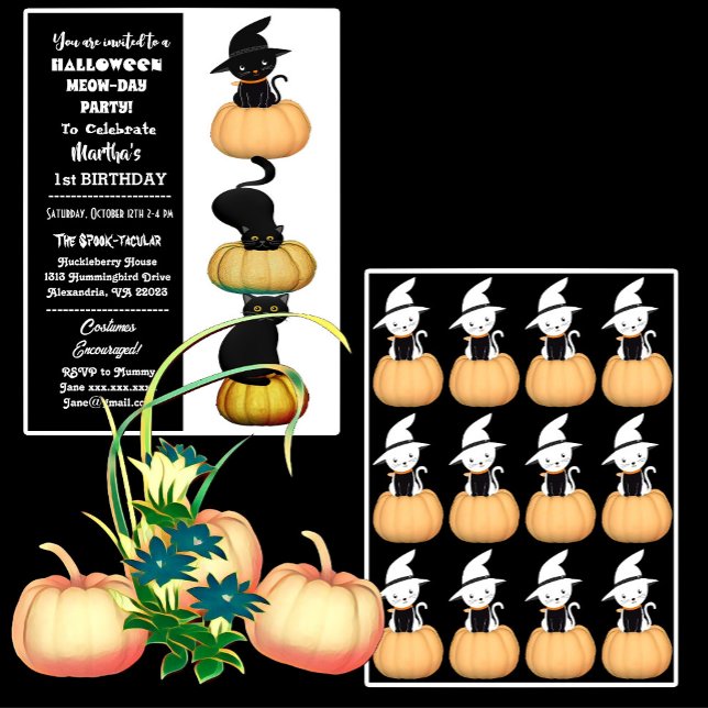 Pumpkin Black Cats Spooktacular Halloween Birthday Invitation (Pumpkin Black Cats Spooktacular Halloween Birthday Invitation)