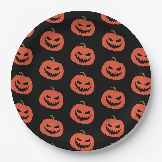 Pumpkin black & orange Halloween party Paper Plate (Front)
