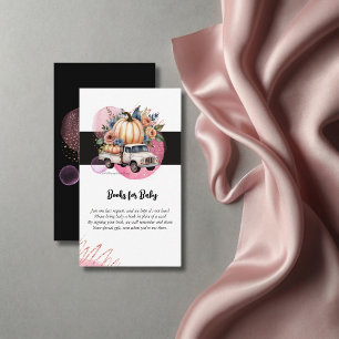Pumpkin Black Pink Floral Truck Baby Shower Enclosure Card