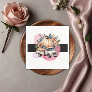 Pumpkin Black Pink Floral Truck Baby Shower Napkin