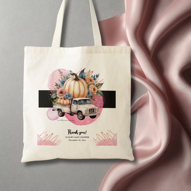 Pumpkin Black Pink Floral Truck Baby Shower Tote Bag (Creator Uploaded)