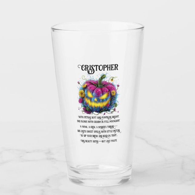 Pumpkin Bloom Spell Enchanted Halloween Beer Glass (Front)