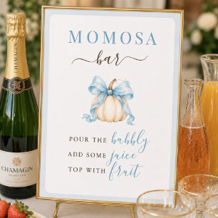 Pumpkin Blue Bow Baby Boy Shower Momosa Bar Sign