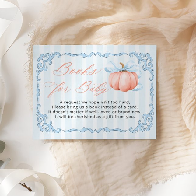 Pumpkin Blue Bow Boy Baby Shower Book Request Enclosure Card (Creator Uploaded)