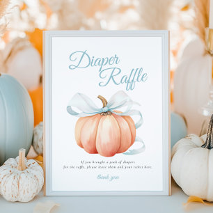 Pumpkin Blue Bow Diaper Raffle Table Sign Poster