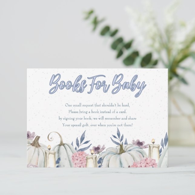 Pumpkin Blue Boy Baby Shower Books For Baby Card (Standing Front)