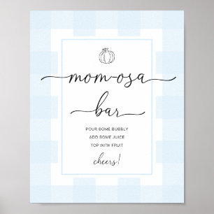 Pumpkin Blue Gingham Baby Shower Mom-osa Bar Sign