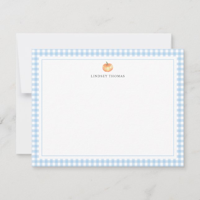 Pumpkin Blue Gingham Border Personalised Card (Front)