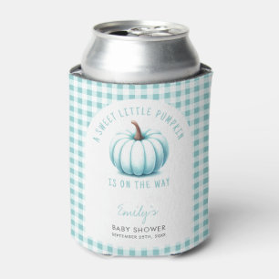 Pumpkin Blue Gingham Plaid Boy Baby Shower  Can Cooler