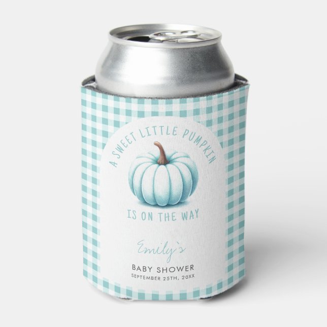 Pumpkin Blue Gingham Plaid Boy Baby Shower  Can Cooler (Can Front)