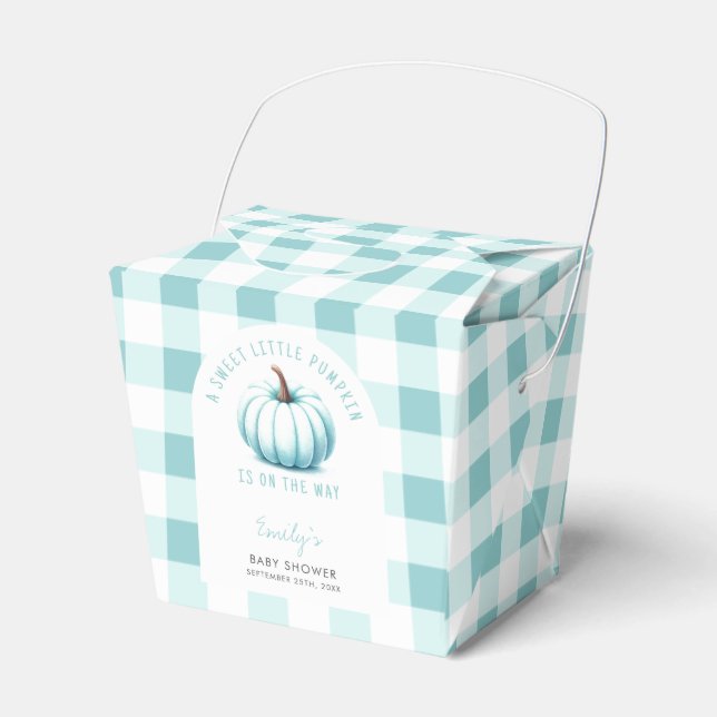 Pumpkin Blue Gingham Plaid Boy Baby Shower  Favour Box (Front Side)