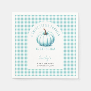 Pumpkin Blue Gingham Plaid Boy Baby Shower  Napkin