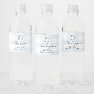 Pumpkin Blue Gingham Thank You Favour Water Bottle Label