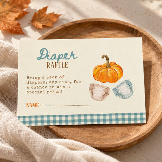 Pumpkin blue gingham vintage Diaper raffle Enclosure Card