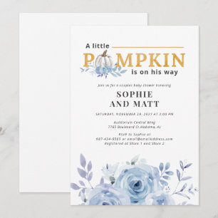 Pumpkin Blue Lilac Botanical Boys Baby Shower Invitation