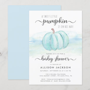 Pumpkin Blue Mint Watercolor Baby Boy Shower Invitation