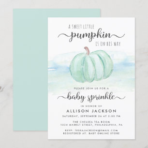 Pumpkin Blue Mint Watercolor Baby Boy Sprinkle Invitation