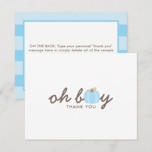 Pumpkin Blue Oh Boy Fall Baby Shower Thank You Card