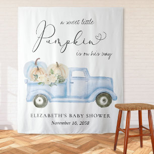 Pumpkin Blue Truck Baby Boy Shower Photo Backdrop Tapestry