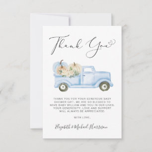 Pumpkin Blue Truck Baby Boy Shower Thank You Card