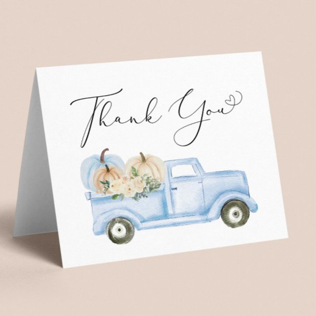 Pumpkin Blue Truck Baby Boy Shower Thank You Card (Creator Uploaded)