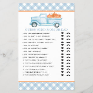 Pumpkin blue truck Baby Guess Who Baby Shower Game Flyer