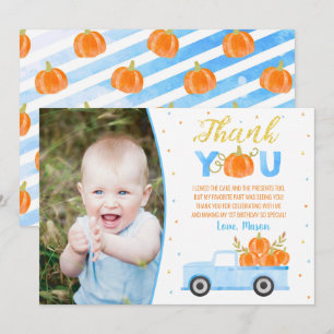 Pumpkin Blue Truck Birthday Thank You Cards Boy