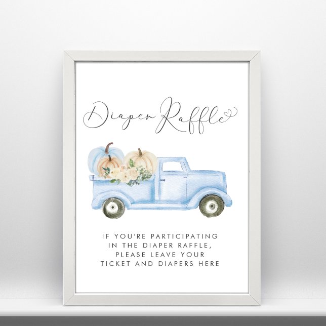 Pumpkin Blue Truck Diaper Raffle Baby Boy Shower Poster (Creator Uploaded)
