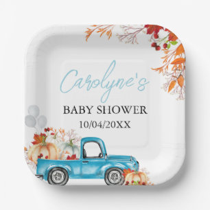 Pumpkin Blue Truck Fall Baby Shower Paper Plate