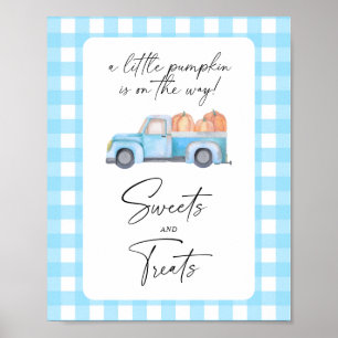 Pumpkin blue truck - sweets and treats baby shower poster