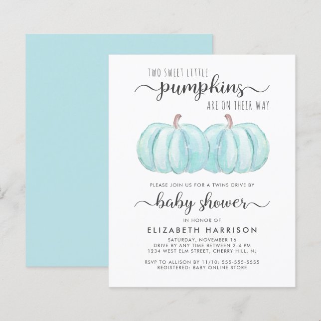 Pumpkin Blue Twin Boys Drive By Baby Shower (Front/Back)