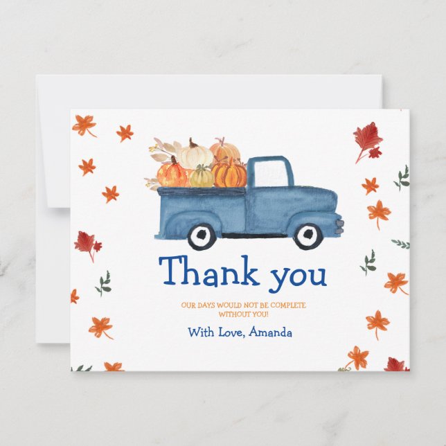 Pumpkin Blue Vintage Truck Thank you card (Front)
