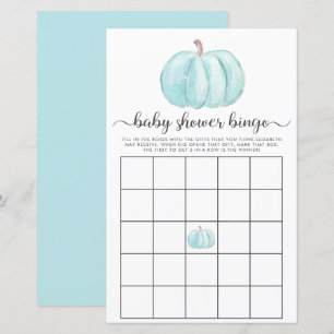 Pumpkin Blue Watercolor Bingo Baby Shower Game