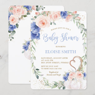 Pumpkin Blush Blue Floral Wreath Baby Shower Boy Invitation