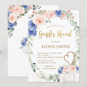 Pumpkin Blush Blue Floral Wreath Gender Reveal  Invitation