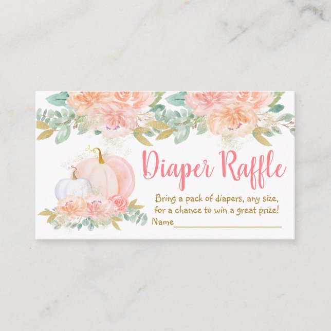 Pumpkin Blush Floral Baby Shower Diaper Rafffle Enclosure Card (Front)