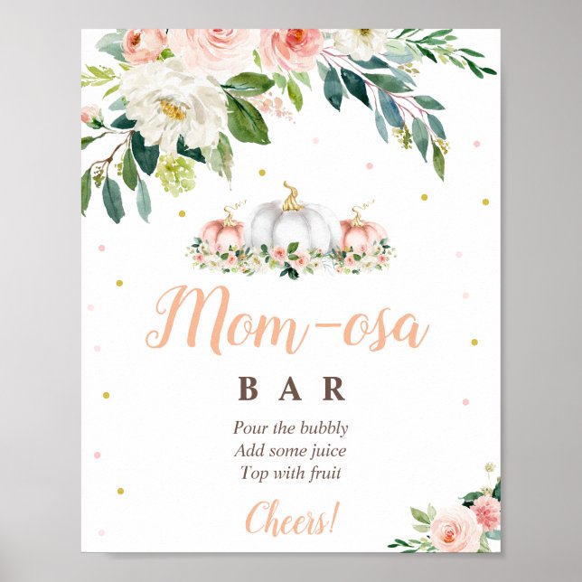 Pumpkin Blush Pink And Gold Mom-osa Bar Sign (Front)
