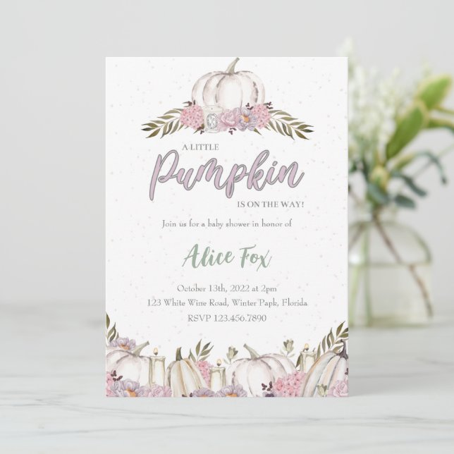 Pumpkin Blush Pink Baby Shower Invitation Girl (Standing Front)